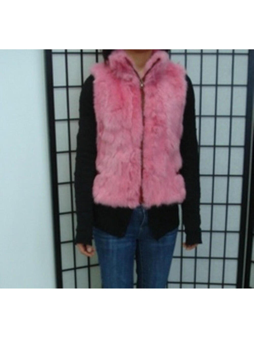 SCRAP ITEM: PINK RABBIT FUR VEST W/ FRONT ZIPPER SIZE N/A